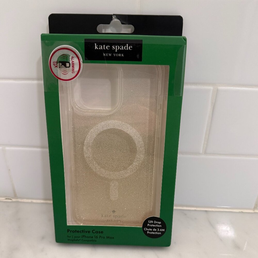 Kate Spade Protective CASE iPhone 16 PRO MAX Sparkling Glitter GOLD MagSafe NEW